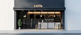 Fototapeta Natura - Coffee shop, cafe store, bar or restaurant with counter, glass windows. View from city street. Front design. Showcase. Generative ai