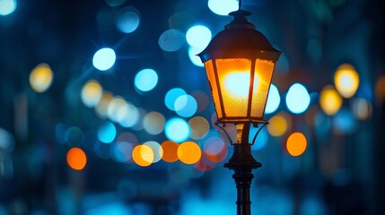 Sticker - A street light in the middle of a city at night, AI