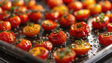 Wall Mural - Oven-Roasted Cherry Tomatoes on Baking Sheet