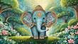  happy cartoon elephant in forest
