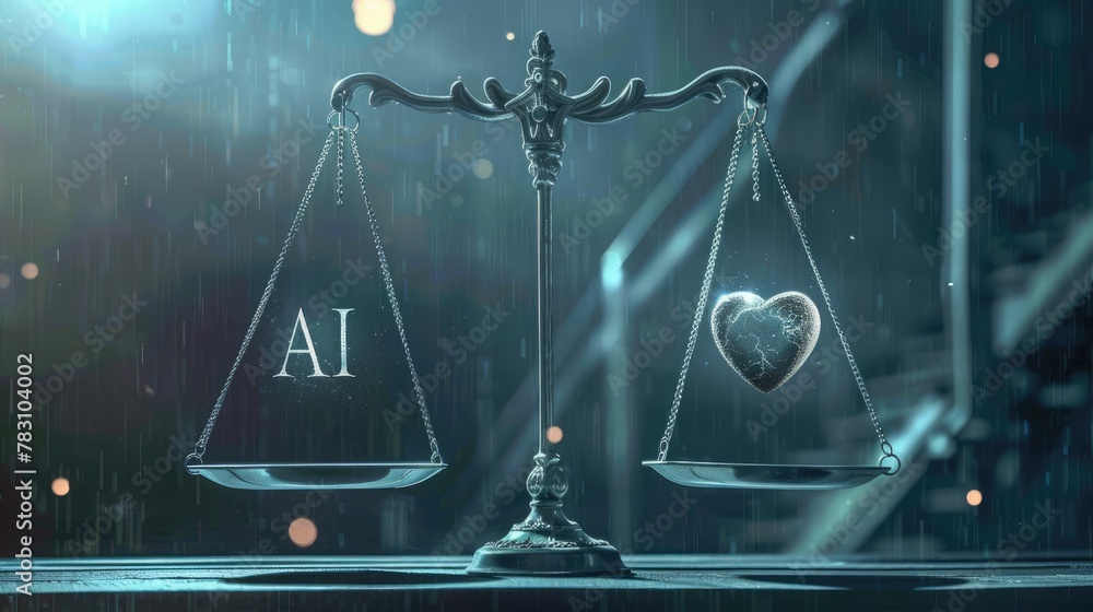 AI Ethics and Governance. Balance between technology and humanity shown ...