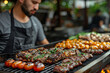 The Grill Sings with Skewers Laden with Herbs Under Smoky Notes