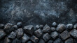 A black background with a pile of rocks on it. The rocks are scattered all over the background, creating a sense of chaos and disorder. Scene is dark and ominous