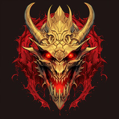 Wall Mural - A dragon skull with glowing red eyes