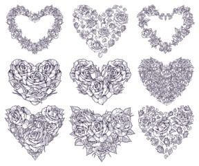 Poster - Hearts of flowers set stickers