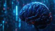 Digital human brain with glowing data lines, artificial intelligence concept, 3D rendering.