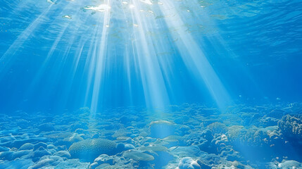 Wall Mural - A clear blue ocean with sunlight shining through the water