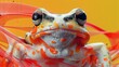 Surreal smart frog in dynamic dimension: Close-up of an imaginative frog with vibrant colors against a dynamic abstract background
