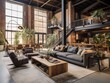 A Sunny Afternoon in a Spacious Industrial Loft Living Room