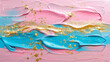 Elegant Pink and Turquoise Acrylic Paint Texture with Gold Leaf Accents - Luxurious Abstract Art for Sophisticated Decor
