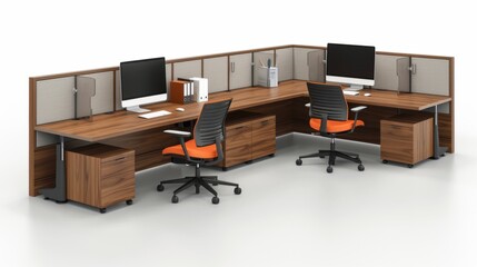 Wall Mural - Modern Computer Desk Setup With Two Monitors and Chairs