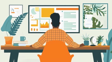 Wall Mural - Person Working at Desk With Computer