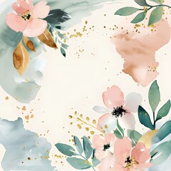 Wall Mural - Watercolor floral background with flowers, butterflies, leaves, and branches Natural design, perfect for decoration, cards, and wallpapers in summer or spring