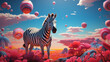 Zebra with stripes turning into holographic candy stripes, wild plains