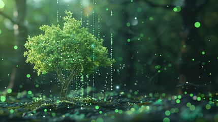 A tree is growing on top of a computer chip. Concept of technology and nature coming together in harmony