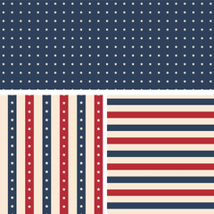 4th july seamless pattern. American backgrounds. Patriotic textures. Happy independence prints. Set of geometric backdrops. Vintage Vector illustration.