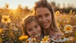 A Loving Mother s Embrace Amid Sunlit Sunflower Fields Capturing the Warmth and Joy of a Cherished Bond
