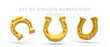 Set of realistic golden horseshoes isolated on white background. Vector illustration