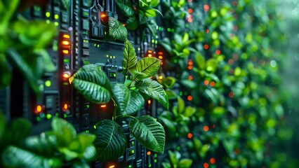 Circuit board green eco with plants close-up. Technology background