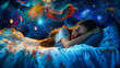 © Adrian Grosu - A beautiful young woman sleeping in bed, with a dreamy night background