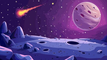 Wall Mural - galaxy background with planet, stars, and meteor in outer space. nightscape of alien planet or moon 