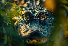 Porträt Vom Kopf Eines Alligators Zwischen Pflanzen