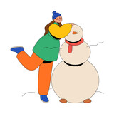 Fototapeta Psy - Woman Made A Beautiful Snowman
