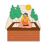 Fototapeta Psy - Woman Steams In A Warm Wooden Pool