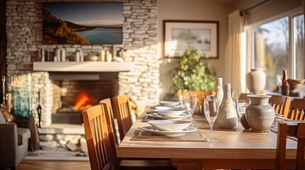 Wall Mural - rustic blurred dining room interior