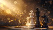 competitive advantage, strategic marketing concept, chess in gold light 