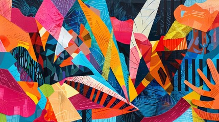 Wall Mural - Vibrant paper collage artwork inspired by abstract shapes and forms