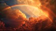 Everlasting hope symbolized in a rainbow breaking through dark clouds