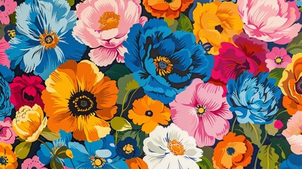 Wall Mural - Bold and vibrant floral design with oversized blossoms