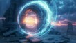 Magical portal, swirling vortex, ethereal glow, mystical ruins, realistic, backlighting, chromatic aberration, Closeup shot