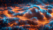 A computer generated image of a blue and orange cloud with a bright orange swirl
