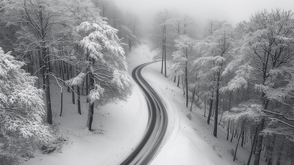Wall Mural - A snowy road with trees in the background