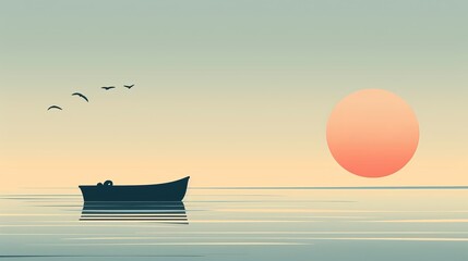 Canvas Print - Minimalist  artwork depicting a tranquil seascape with minimal elements