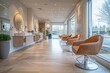Image showing the spacious and elegant design of a contemporary hair salon with a row of stylish chairs