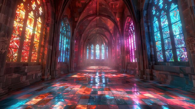 Stained Glass Illuminates Ancient History in Old Gothic Chapel Captured by AI