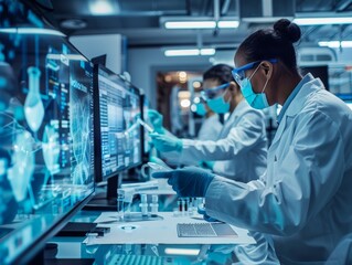 Aufkleber - Diverse Team of Scientists Analyzing Data in High-Tech Laboratory Environment