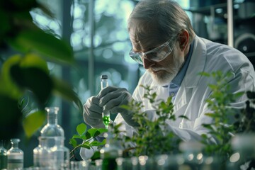Aufkleber - Senior Male Scientist Examining Plant Specimens in Laboratory Setting