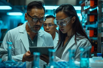 Aufkleber - Diverse Scientists Collaborating in a Modern Laboratory - Male and Female, Young Adult, Asian Ethnicity