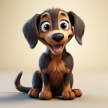 Friendly Cheerful Cartoon Character 3d Dachshund Puppy Illustration For Children. Cute Dachshund Dog Print On Clothing, Stationery, Books, Merchandise. 3D Dachshund Toy Puppy. Funny Pets.