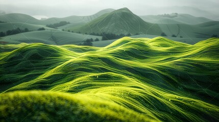 Wall Mural - Rolling green hills. Mossy. Moorland, Super Realistic landscape