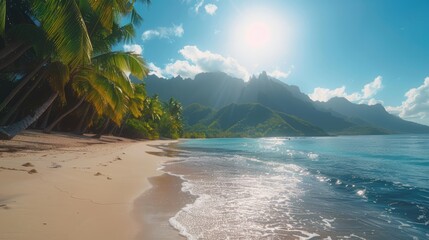 Wall Mural - Solitude in Luxury: Breathtaking Tahitian Sunshine Beach for a Secluded Vacation Seascape