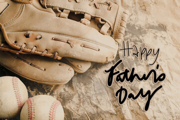 Sticker - Happy Father's Day baseball equipment background for holiday celebration.