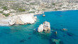 Aerial pictures made with a dji mini 4 pro drone over Aphrodite’s Rock, in Cyprus.