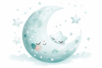 Wall Mural - An  illustration of a happy cute moon