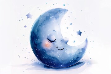 Wall Mural - An  illustration of a happy cute moon