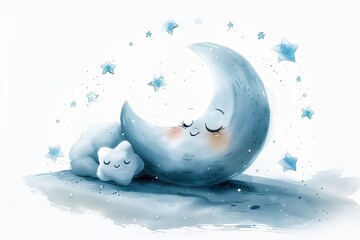 Wall Mural - An  illustration of a happy cute moon